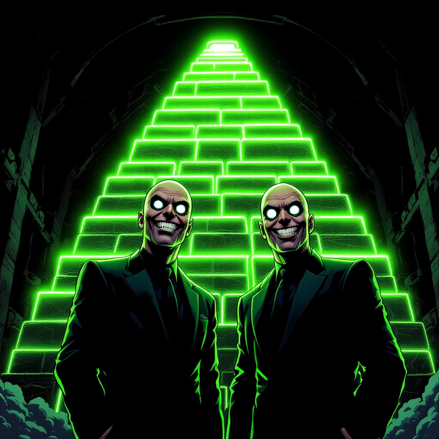 Two brothers behind a stack of silver bars